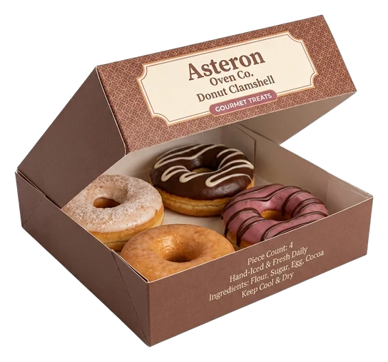 4 Paperboard Donut Clamshell