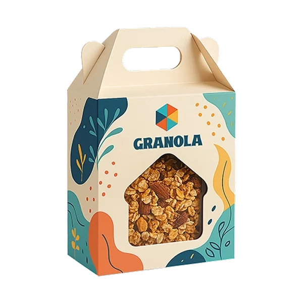 (Food-Grade Kraft or SBS, Moisture-Resistant Coating) Easy-carry structure for takeaway meals, bakery products, confectionery gifts, or promotional giveaways.