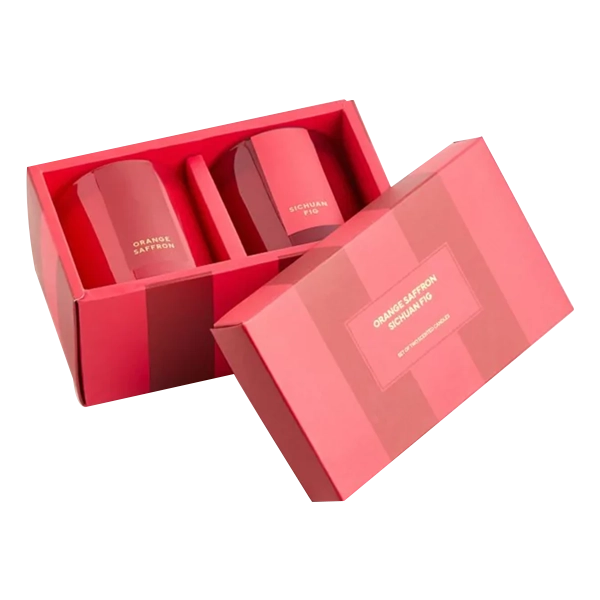 Classic two-piece presentation for upscale candle packaging
